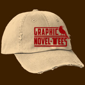 Graphic Novel-Tees 1 color Logo red ball cap distressed